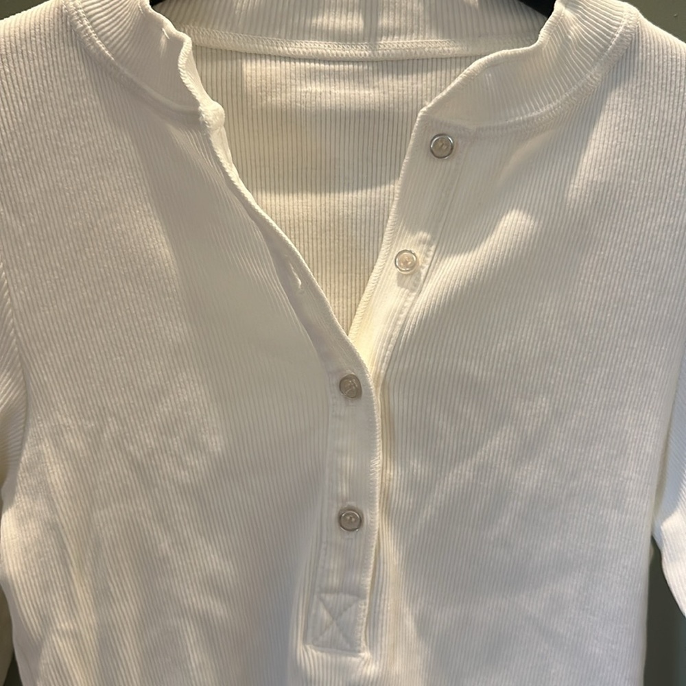 NSF Kye Crop Long Sleeve Henley In Soft White - Picture 3 of 5